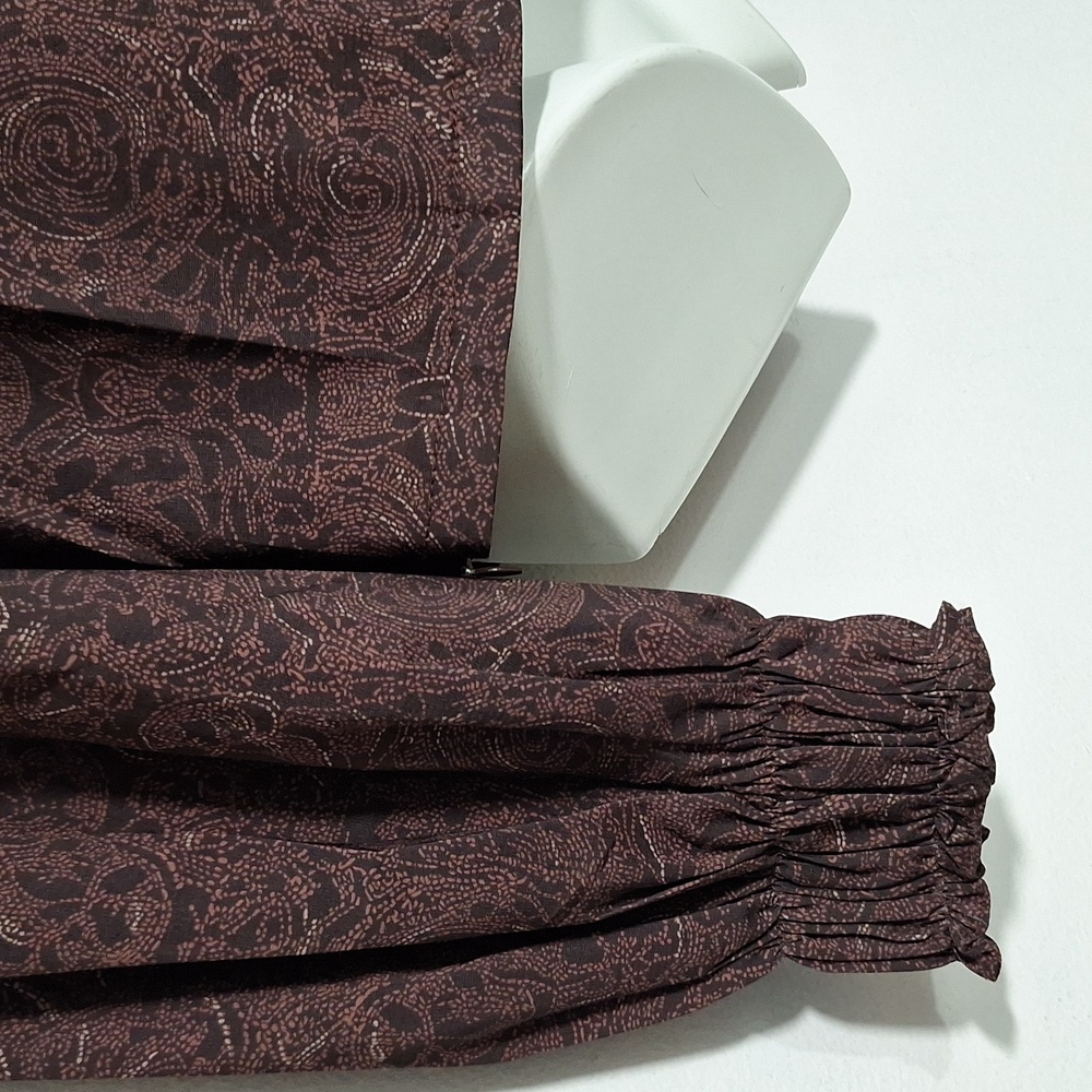 OYROSY Women's Brown Blouse Long Sleeve V Neck - Picture 4 of 14